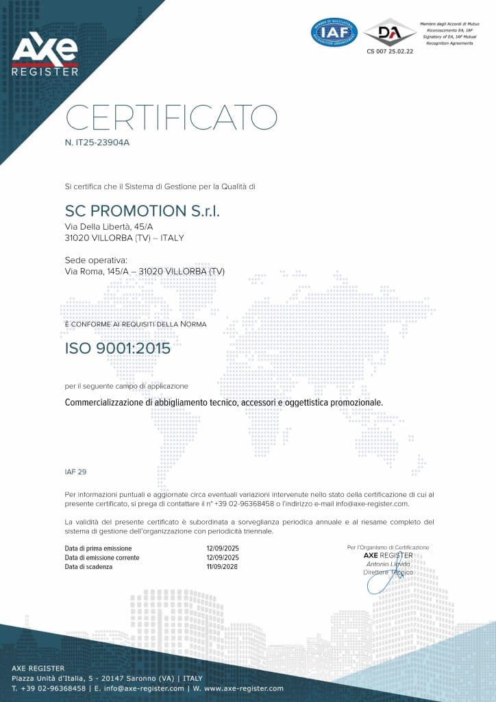 Certificato ISO 9001 SC Promotion IT25-23904A