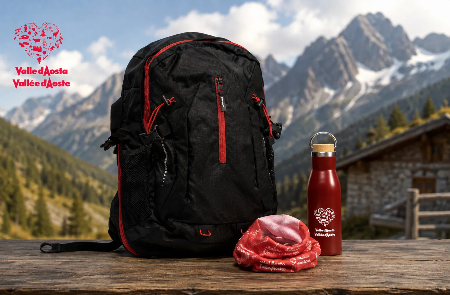 Valle d'Aosta — Backpack, water bottle and neck warmer